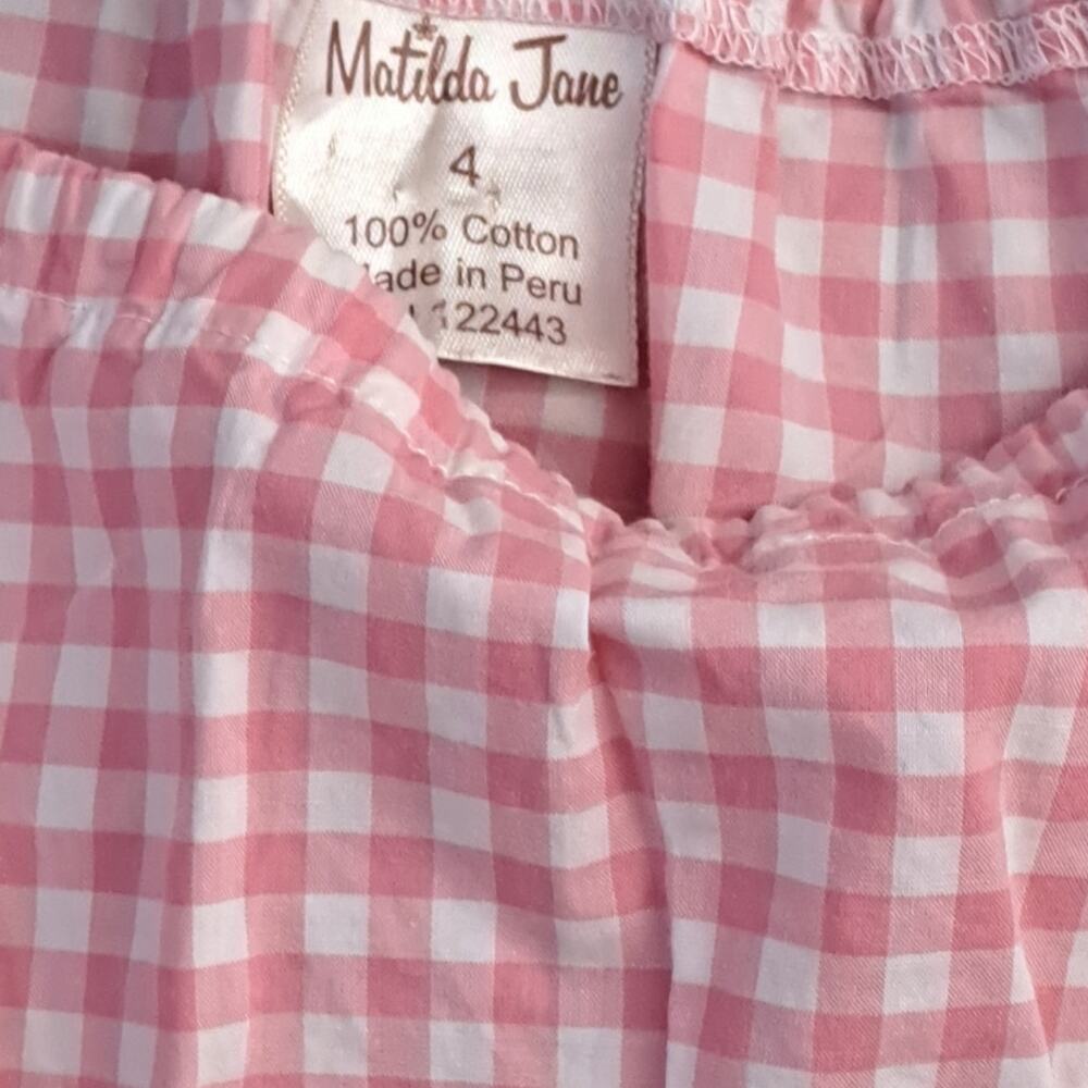 Matilda Jane Girls  Home Grown Ginger Peasant Top Pink Gingham Shirt Size 4 - Picture 6 of 8